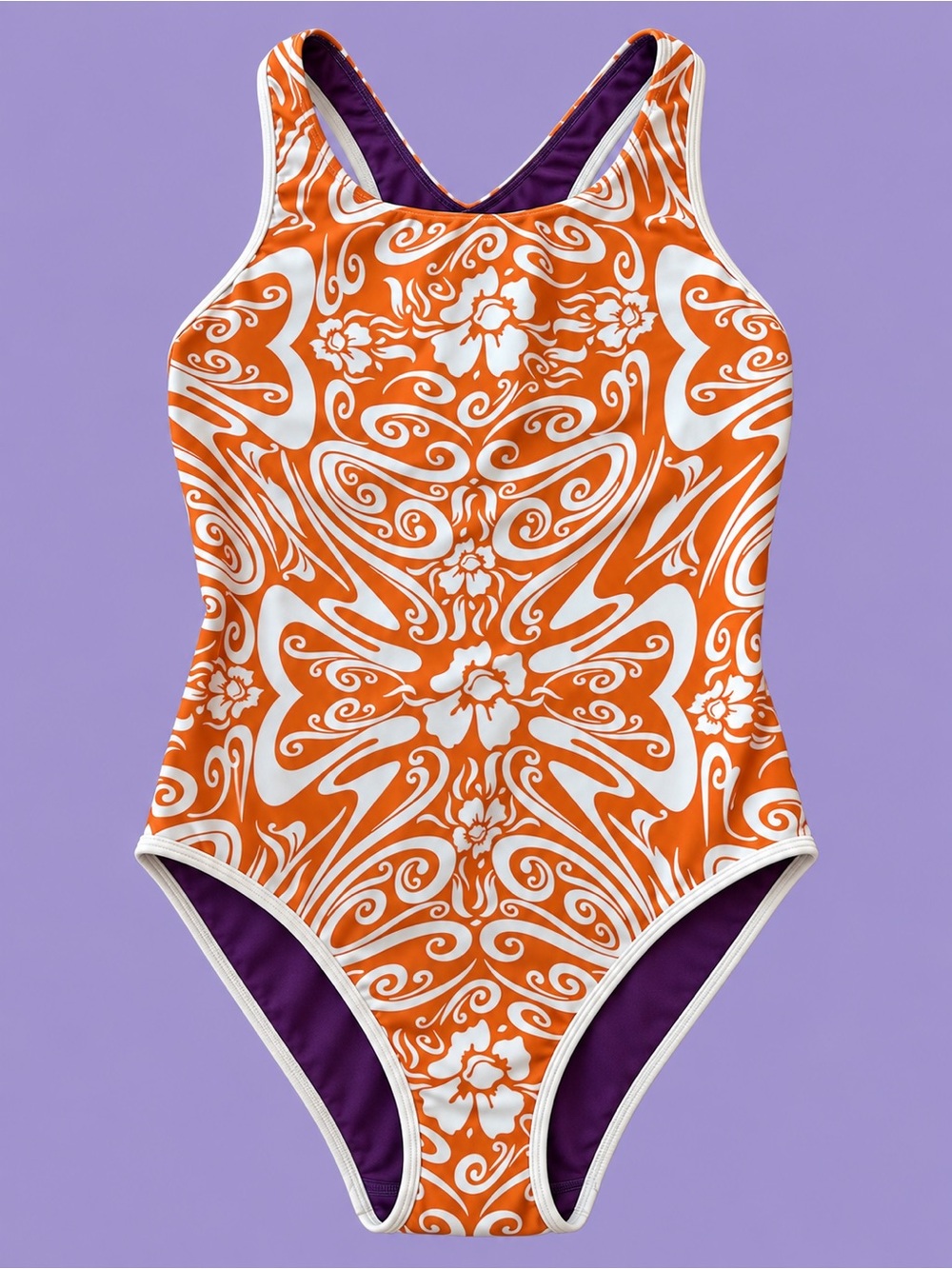 NWT Athleta Aqualuxe One Piece Swimsuit Orange Floral Purple Size Medium #44042